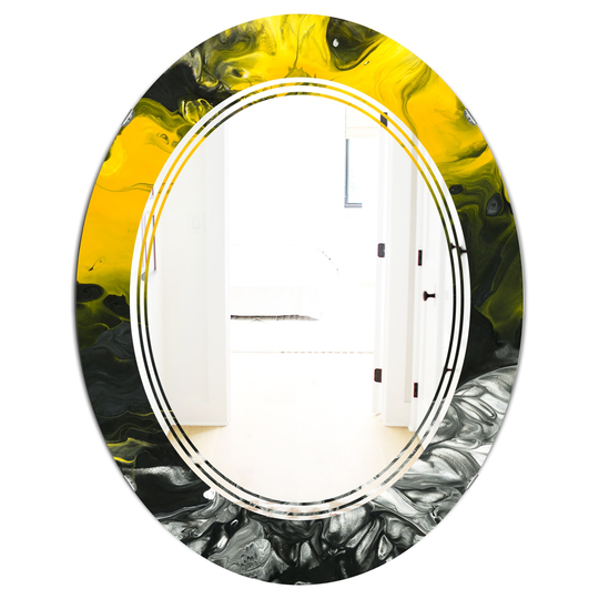Designart Canada 23.7-in W x 31.5-in L Oval Yellow Marble Polished Wall Mirror
