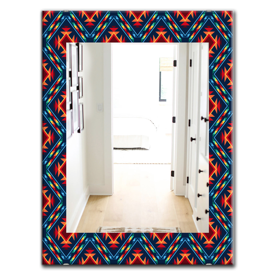 Designart 35.4-in x 23.6-in Blue Tribal Abstract Pattern Mirror