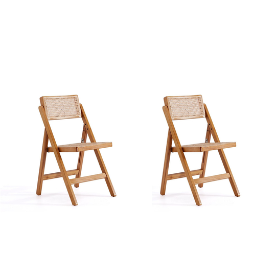 Manhattan Comfort Pullman Contemporary Natural Cane Dining Chair with Wood Frame - Set of 2