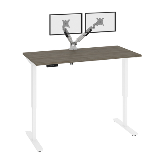 Bestar Viva 60-in Electric Standing Desk with Monitor Arms - Walnut Grey