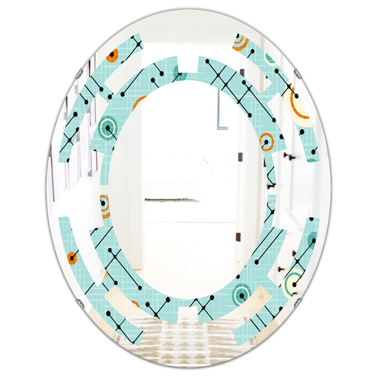 Designart 31.5-in L x 23.7-in W Blue Oval Retro Abstract Design XIV Modern Polished Wall Mirror