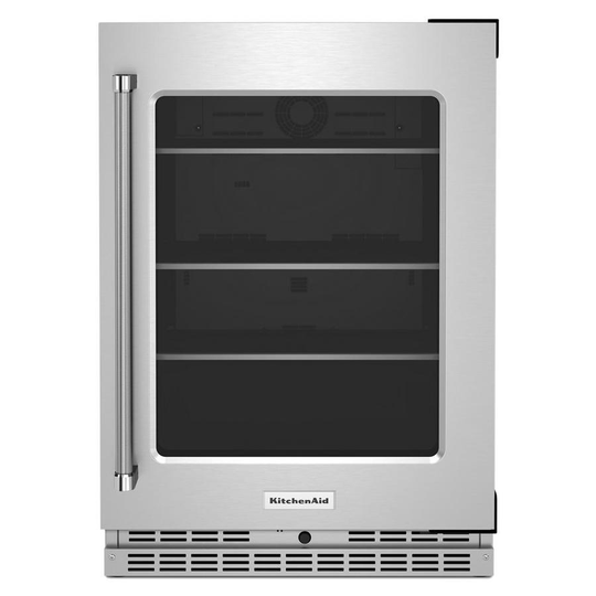 KitchenAid 5.2-cu ft Undercounter Refrigerator with Glass Door and Shelves with Metallic Accents - Black Stainless with PRINTSHIELD Finish