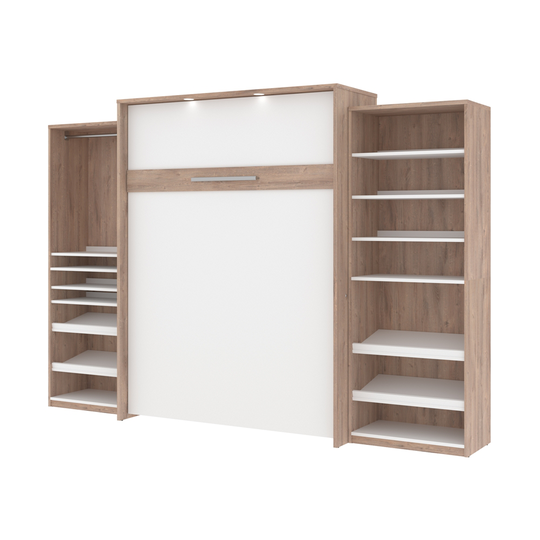 Bestar Cielo Rustic Brown & White - Queen Murphy Bed Integrated Storage