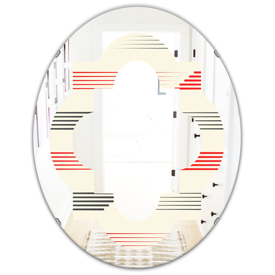 Designart 31.5-in L x 23.7-in W Oval Red Horizontal Retro Geometrical Pattern I Polished Wall Mirror