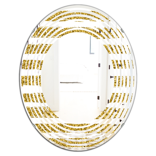 Designart 31.5-in x 23.7-in Golden Horizontal Lines Modern Oval Wall Mirror