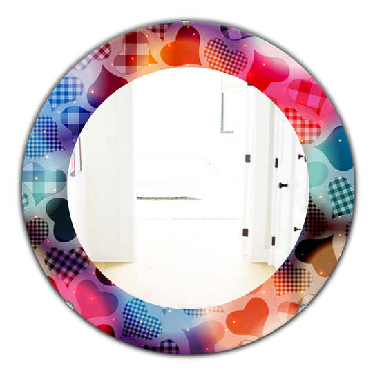 Designart Canada 24-in L x 24-in W Round Floating Hearts with Squared Pattern Polished Wall Mirror