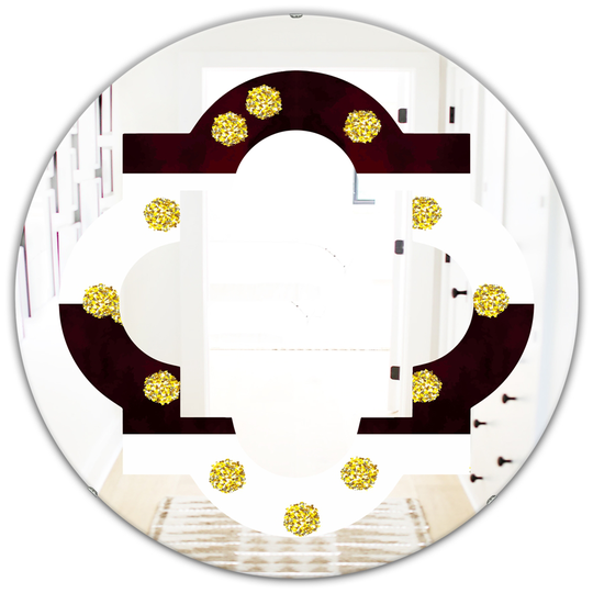 Designart 24-in x 24-in Gold Polka Dot Pattern I Modern Round Mirror in Black