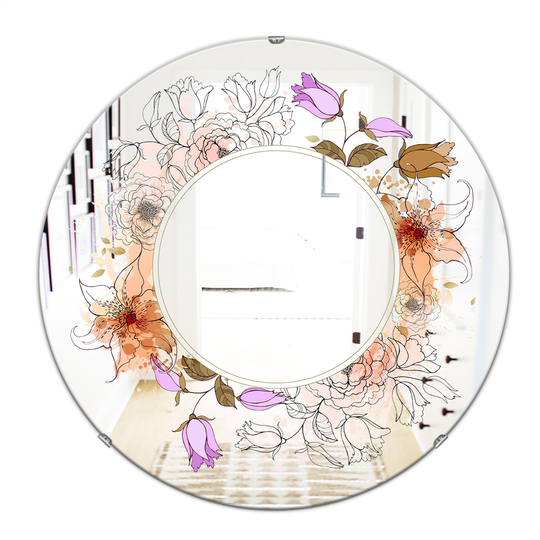 Designart Circle with Flowers Round 24-in L x 24-in W Polished Farmhouse Purple Wall Mounted Mirror