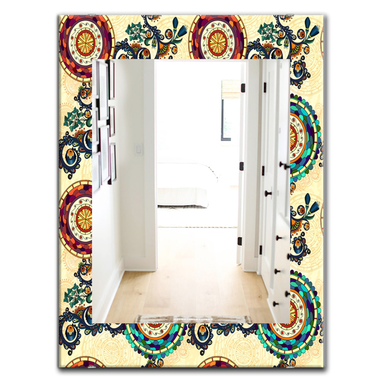 Designart 35.4-in x 23.6-in Yellow/Gold Floral Paisley Ethnic Bohemian and Eclectic Mirror