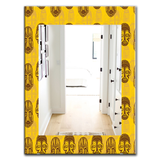 Designart 35.4-in x 23.6-in Yellow/Gold Pattern of Tribal Masks Bohemian and Eclectic Mirror