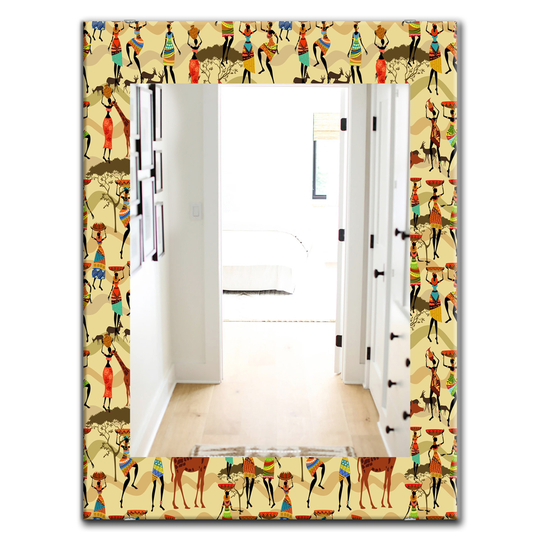 Designart 35.4-in x 23.6-in Yellow/Gold Texture with African Women Bohemian and Eclectic Mirror