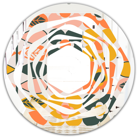 Designart 24-in Multicolour Round Botanical Retro Design II Polished Wall Mirror