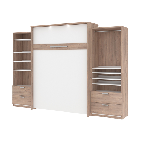 Bestar Cielo Queen Murphy Bed Integrated Storage (Rustic Brown & White)