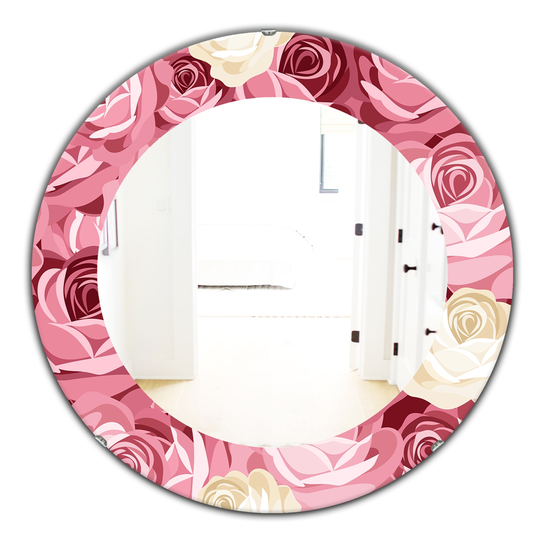Designart Canada Round 24-in L x 24-in W Pink Blossom Flowers Traditional Polished Wall Mirror