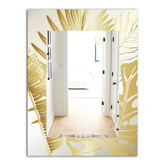 Designart Capital Gold Botanical Bliss 9 Rectangular 35.4-in L x 23.6-in W Polished Glam Wall Mounted Mirror
