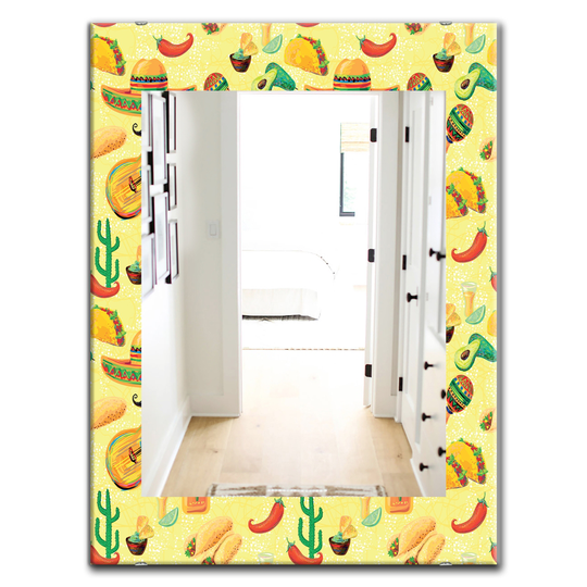 Designart 35.4-in x 23.6-in Yellow/Gold Mexican Music Pattern Bohemian and Eclectic Mirror