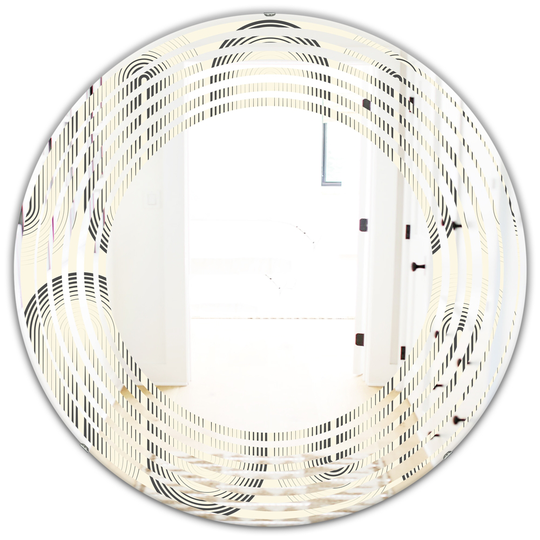 Designart Round Grey 24-in Retro Curved Minimal Geometric Ornament I Polished Wall Mirror