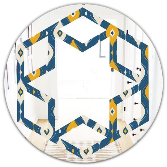 Designart Blue 24-in Round Retro Abstract Pattern II Polished Wall Mirror