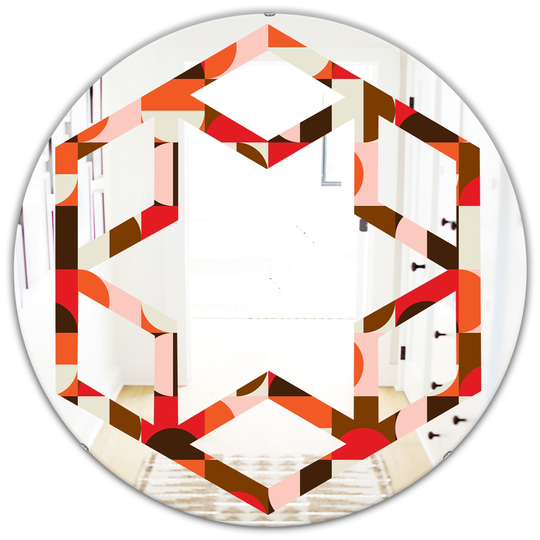 Designart 24-in Retro Geometric Design II Modern Round Mirror in Red