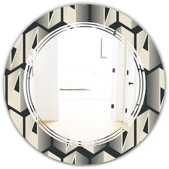 Designart Round 24-in Black Abstract Retro Triangular Geometrics Polished Wall Mirror