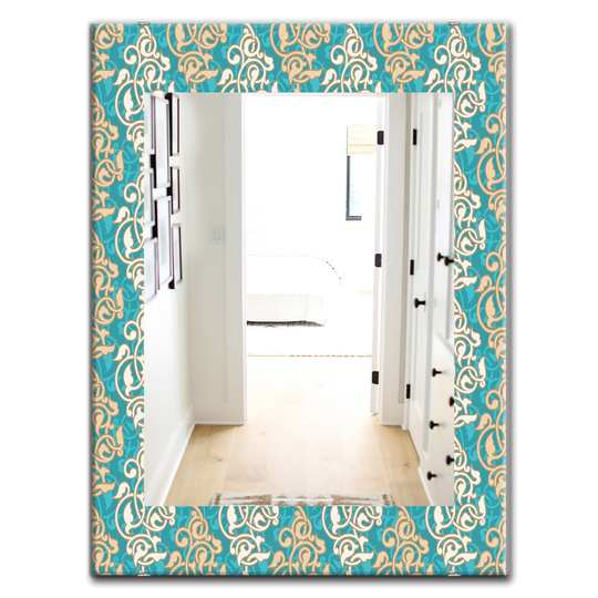 Designart 35.4-in x 23.6-in Blue Arabesque Pattern Bohemian and Eclectic Mirror