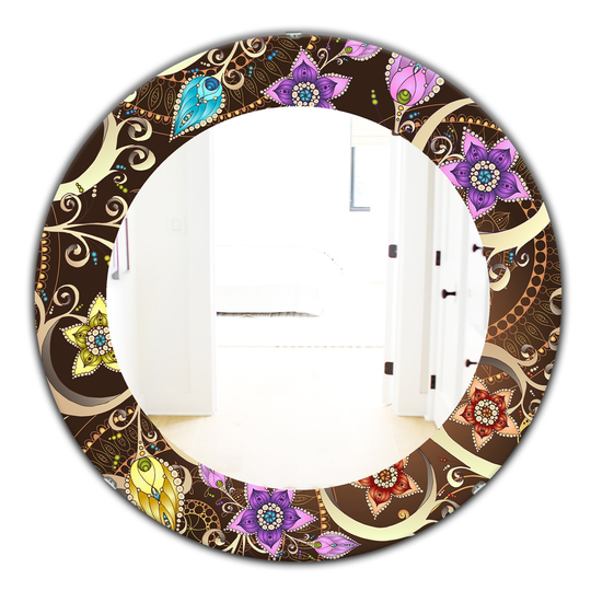 Designart Canada 24-in W x 24-in L Round Obsidian Bloom Bohemian Polished Wall Mirror