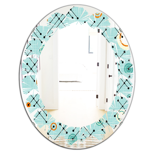 Designart 31.5-in L x 23.7-in W Oval Blue Retro Abstract Design XIV Modern Polished Wall Mirror