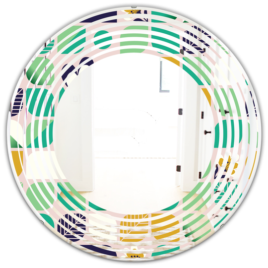 Designart 24-in x 24-in Geometric Pattern with Leaves and Flowers Modern Round Wall Mirror in Green