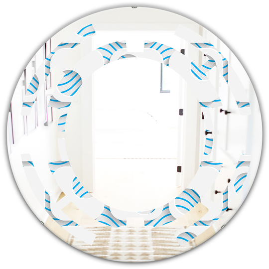 Designart Round 24-in 3D White and Blue Pattern III Polished Wall Mirror