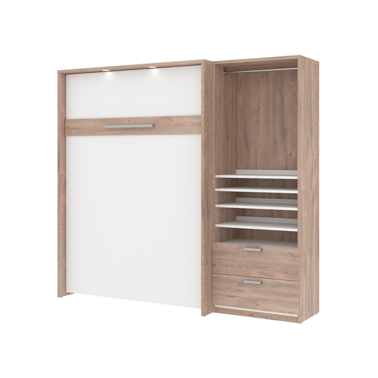 Bestar Cielo Full Murphy Bed Integrated Storage in Rustic Brown & White