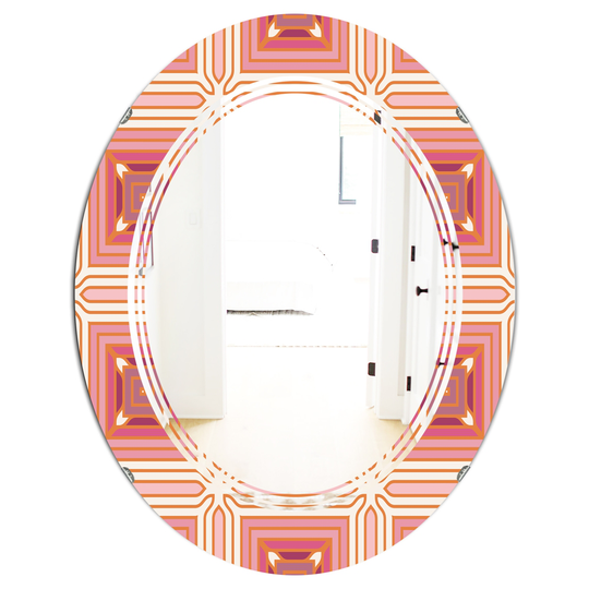 Designart Oval 31.5-in L x 23.7-in W Pink Retro Geometrical Abstract Minimal Pattern XI Polished Wall Mirror