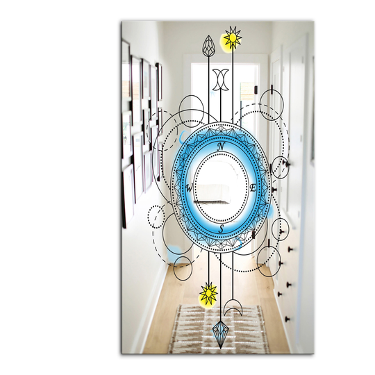 Designart Cardinal Points Rectangular 35.4-in L x 23.6-in W Polished Mid-Century Blue Wall Mounted Mirror
