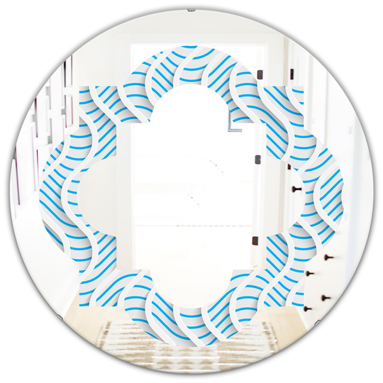 Designart 24-in Round 3D White and Light Blue Pattern II Polished Wall Mirror
