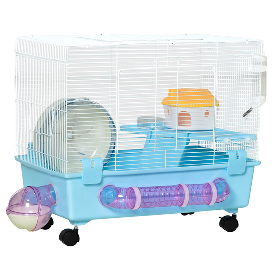 PawHut 1.97-ft x 1.15-ft x 1.72-ft Blue Plastic and Wire Small (25-lb or Less) Hamster Cage