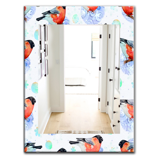 Designart Canada 35.4-in L x 23.6-in W Rectangle Bullfinch Bird on Abstract Doodle Circles Polished Wall Mirror
