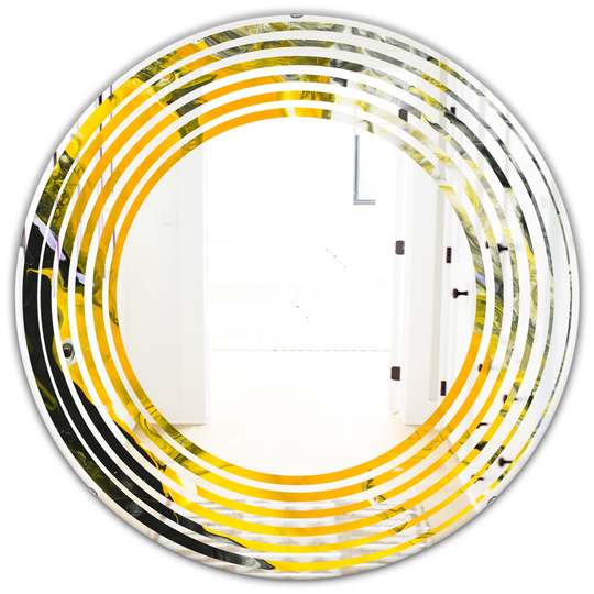 Designart Canada 24-in L x 24-in W Round Yellow and Black Marble Polished Wall Mirror