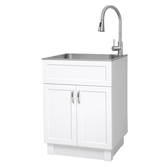 Presenza 24.17-in x 21.3-in White Preassembled Freestanding Laundry Cabinet with Sink, Drain and Faucet