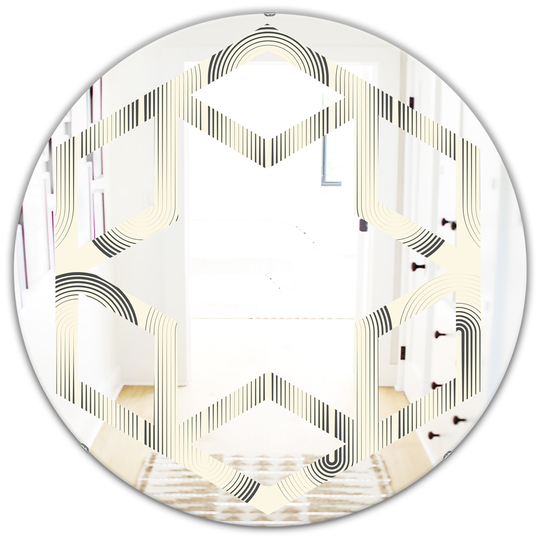 Designart 24-in Grey Round Retro Curved Minimal Geometric Ornament I Polished Wall Mirror
