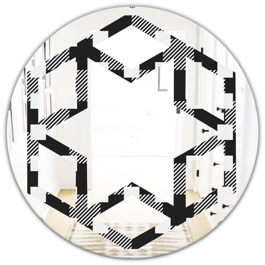 Designart 24-in x 24-in Geometric Monochrome Pattern II Modern Round Wall Mirror - Black