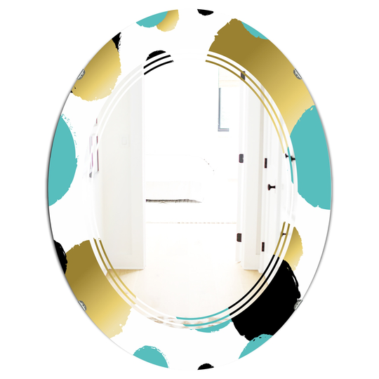 Designart 31.5-in x 23.7-in Gold and Blue Circles Modern Oval Wall Mirror