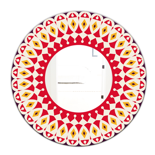 Designart Round 24-in L x 24-in W Polished Mid-Century Red/Yellow Wall Mounted Mirror