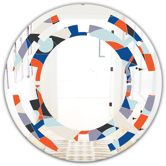 Designart Orange 24-in Round Retro Geometric Grid IV Modern Polished Wall Mirror