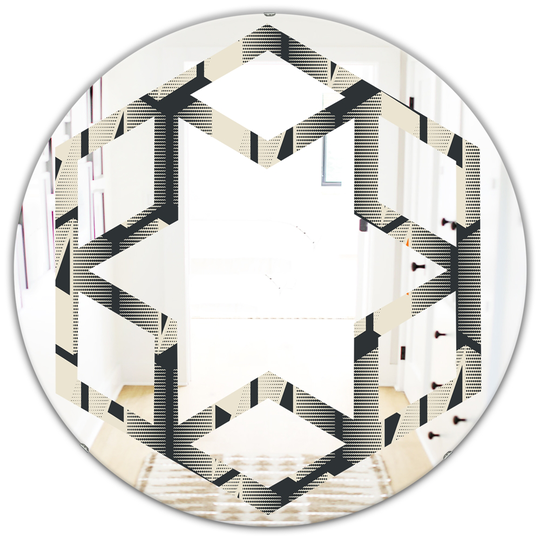 Designart Round Black 24-in Abstract Retro Triangular Geometrics Polished Wall Mirror