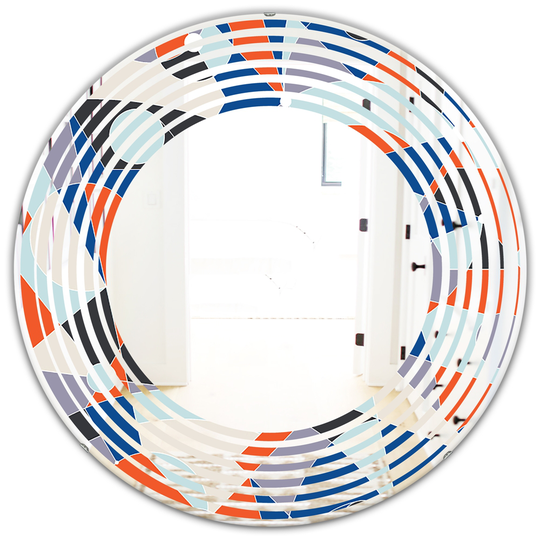 Designart Round 24-in Orange Retro Geometric Grid IV Modern Polished Wall Mirror