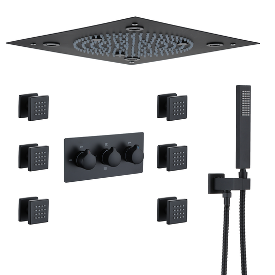 Clihome Matte Black 13-in Solid Brass Shower Head with Built-in Shower System