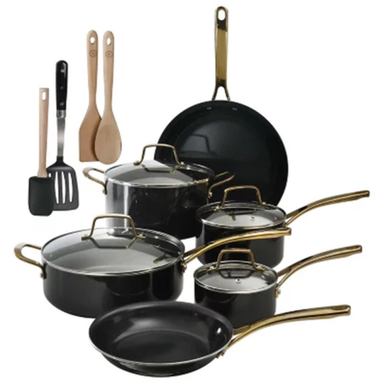 Martha Stewart 14-Piece Cookware Set with Non Stick Interior and Enamel Exterior