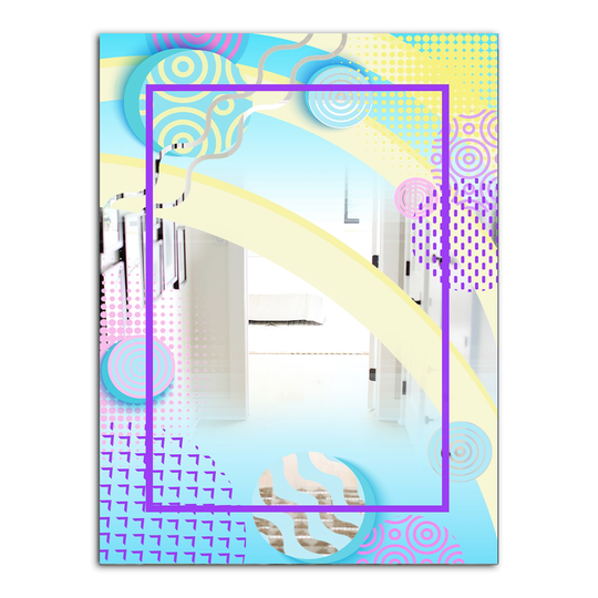 Designart Spacy Dimensions 7 Rectangular 35.4-in L x 23.6-in W Polished Mid-Century Blue Wall Mounted Mirror