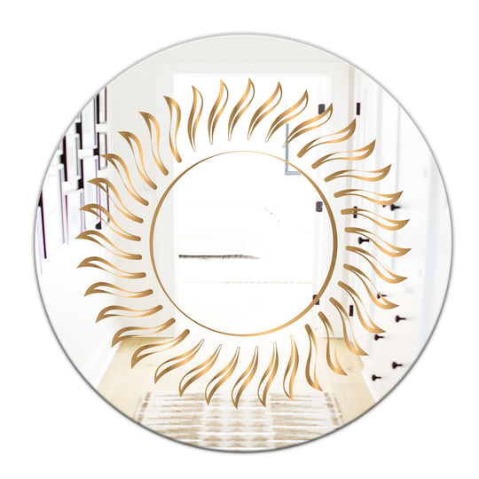 Designart Rays Round 24-in L x 24-in W Polished Glam Gold Wall Mounted Mirror