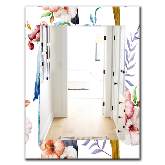 Designart Canada Rectangle 35.4-in L x 23.6-in W Pink Blossom Bohemian Polished Wall Mirror