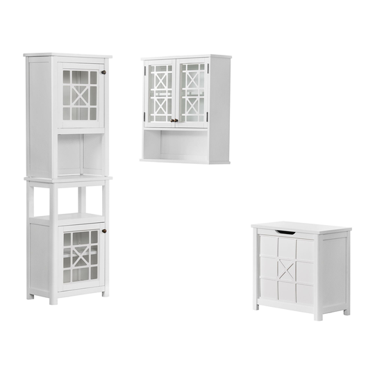 Alaterre Derby 27-in W x 29-in H x 8-in D White Pine Freestanding Linen Cabinet with Hutch, Wall Cabinet and Hamper